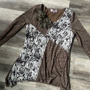 PRETTY ANGEL top BLOUSE  size L brown cream